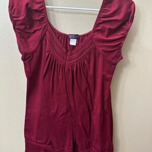 Agenda Deep Red Blouse with Puff Sleeves